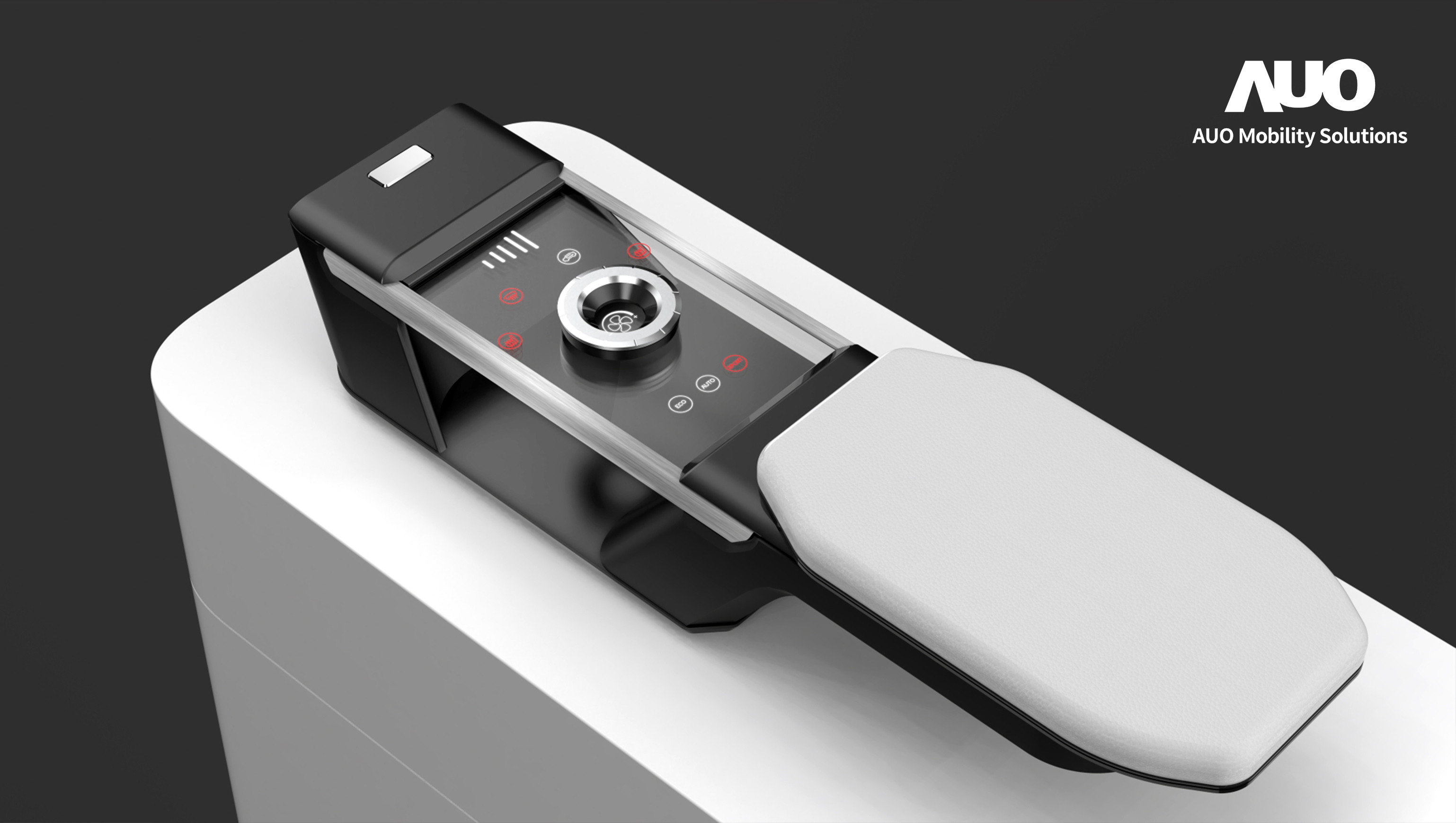 友達智慧移動全新發表INVISY隱形科技系列，CrystalSense Console以最簡約的機構設計，提供直覺控制的主動觸覺回饋與壓力感測，並且動態呈現、僅在需要時顯示，打造未來座艙的極致互動體驗。