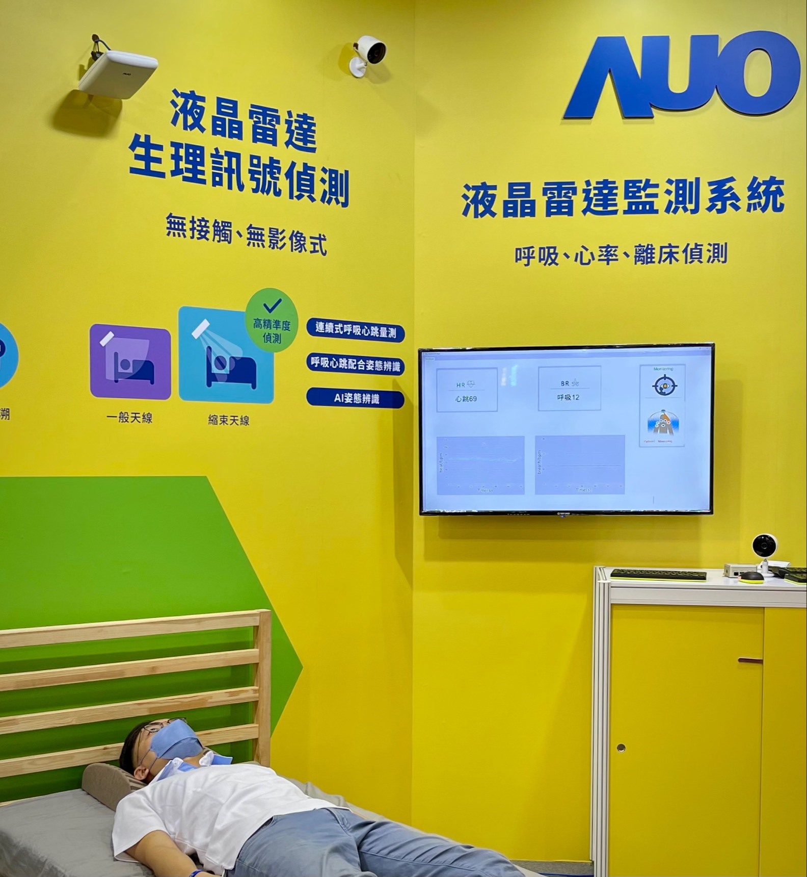 熊猫体育颐康「无接触生理监测雷达」，免除传统线路与贴片束缚，精准侦测呼吸、心跳等重要生理讯号