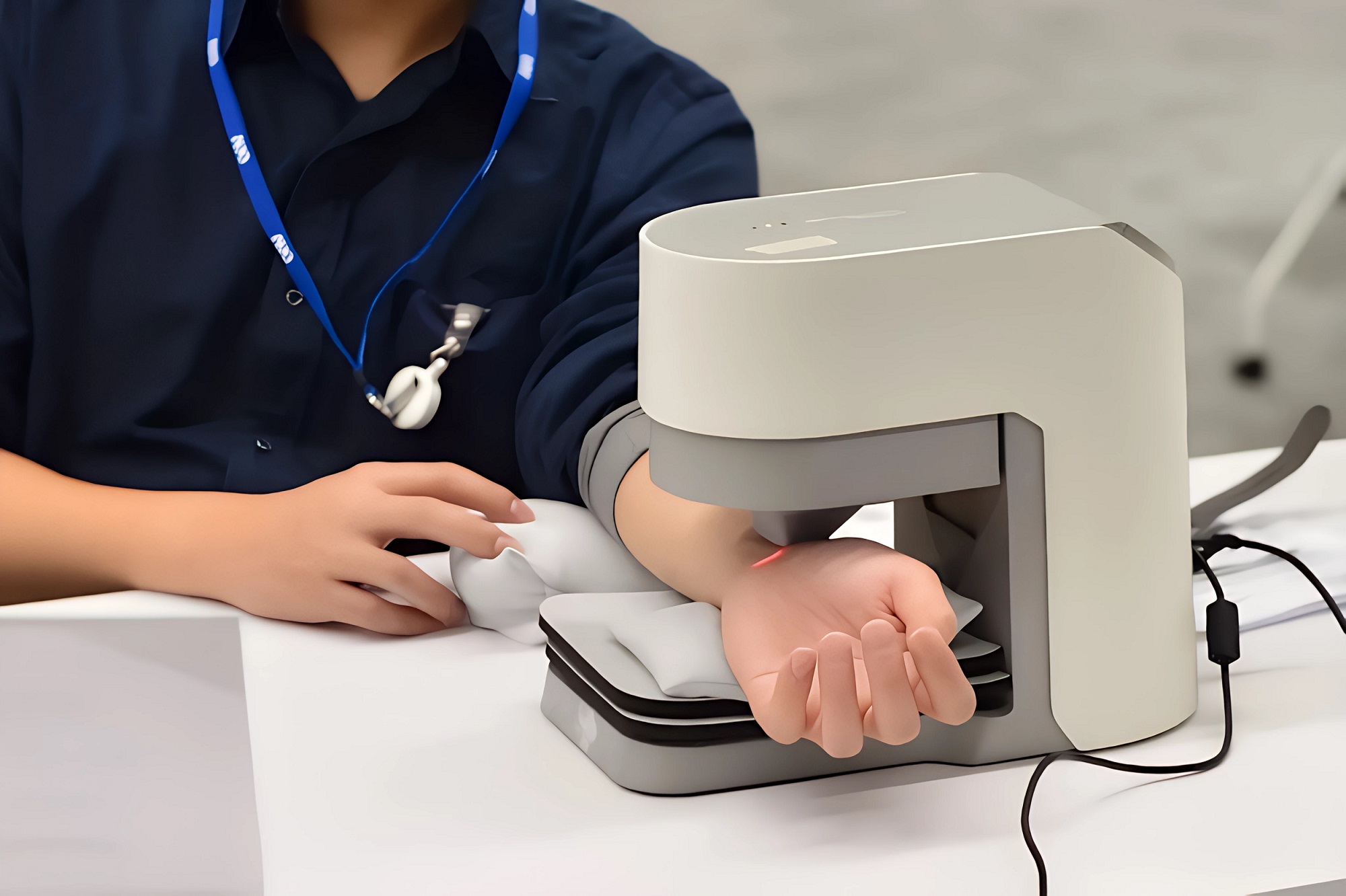 友達耘康中醫數位化檢測解決方案之脈象檢測系統採用高靈敏多點式壓力感測器，可真實還原「寸、關、尺」三部脈象量測結果
